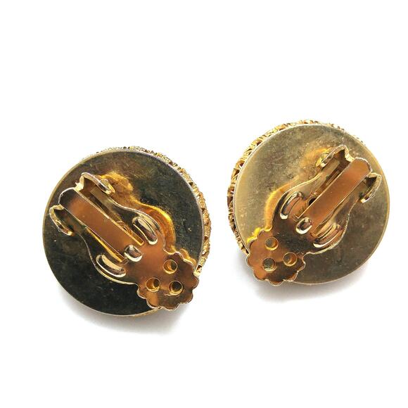 Vintage Topaz Rhinestone Mesh Earrings, Gold Plated, Aurora Borealis, 1950s - Picture 5 of 10